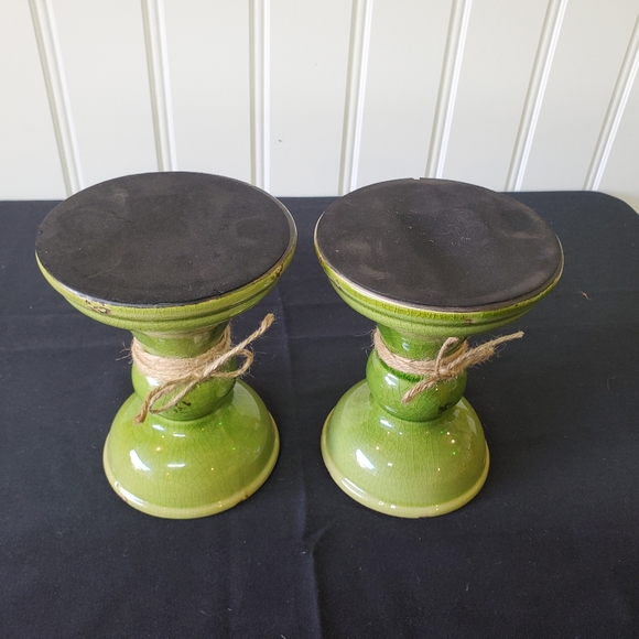 Green Distresses Candle Stick Holders 2 pc. Set - Picture 7 of 11
